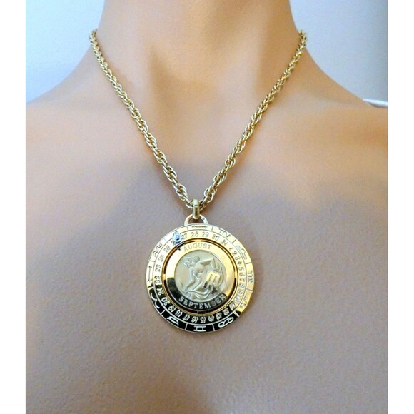 VTG Pierre Cardin Zodiac Diamond Pendant Necklace Virgo Articulated 18" - Picture 2 of 7